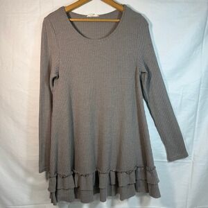 Easel Ruffle‎ Hem Tunic Dress Womens Size M Long Sleeve Casual Knit Gray